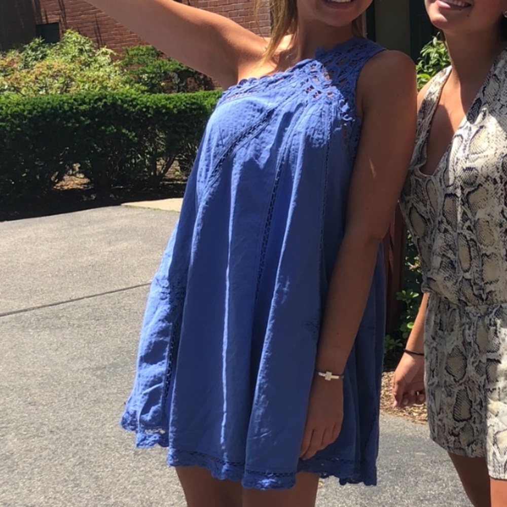 Free people blue asymmetrical neckline dress